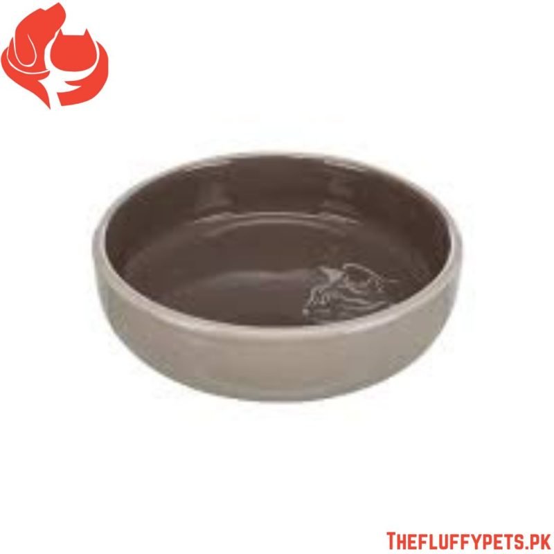 Trixie Cat Ceramic Bowl with Paw (White/Grey Color) 0.30 Litre – 15 cm